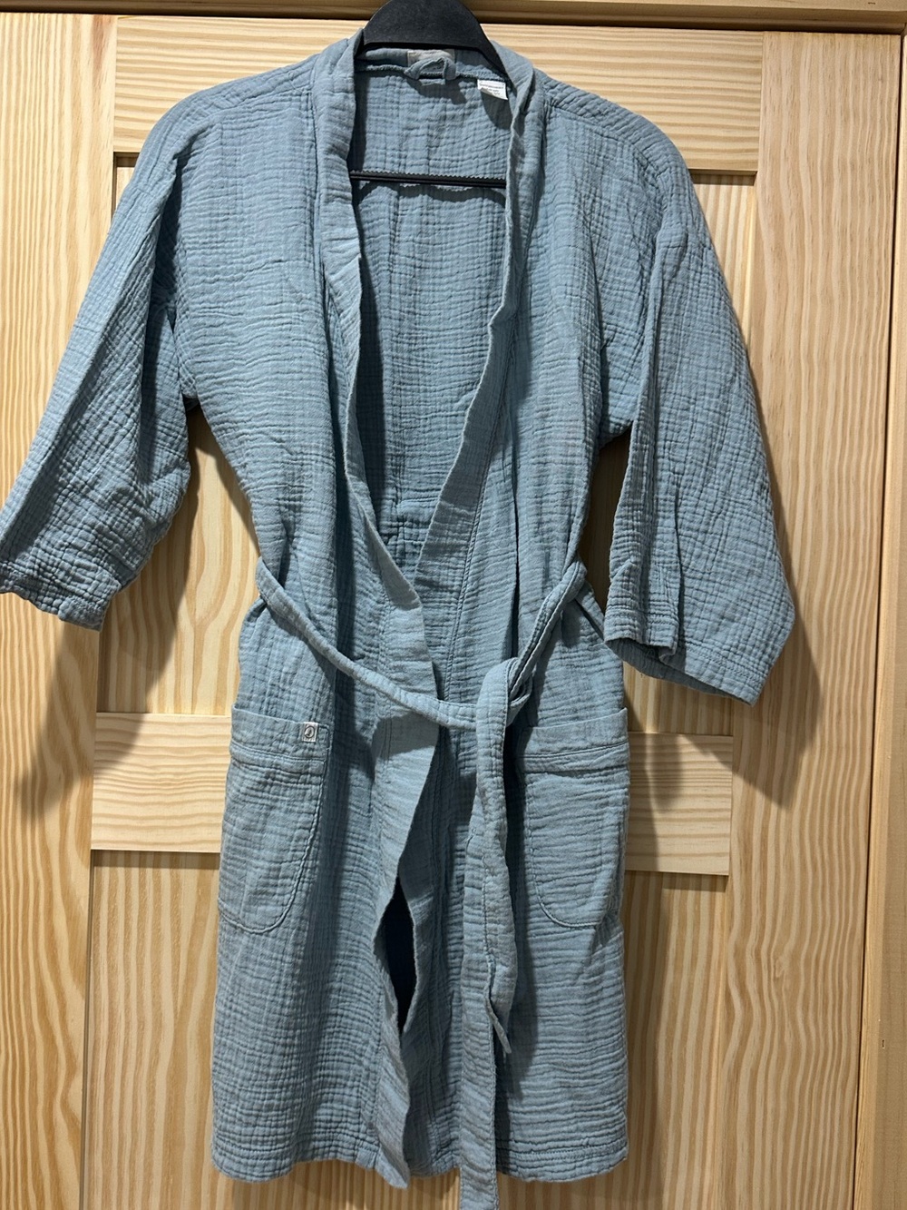 Little Planet Light Blue Gauze Kimono Robe with Pockets